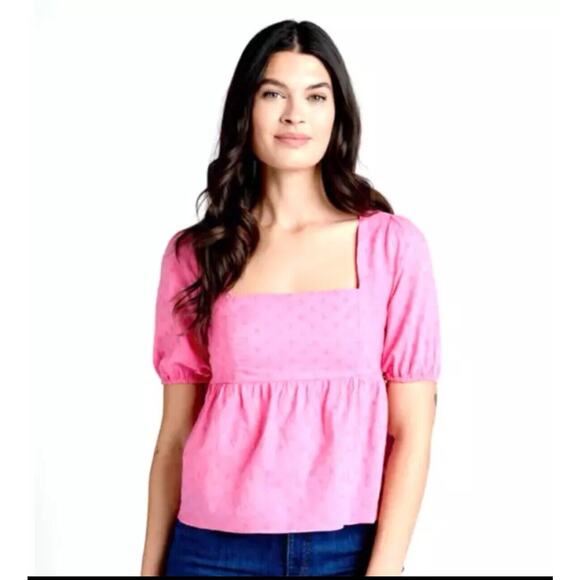 MODCLOTH Farming Daisies Cottage Core Pink Short Sleeve Babydoll Top Sz S - Picture 1 of 7